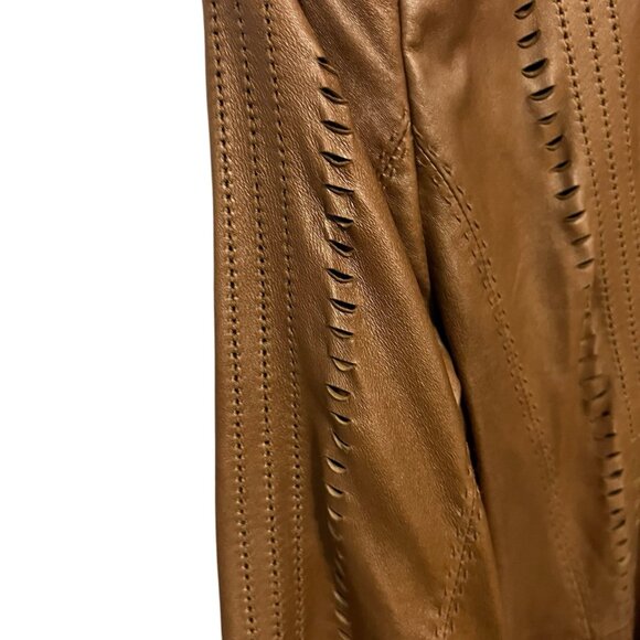 Elie Tahari Leather Jacket Cecilia Brown Size XS Lattice Cut Designer Boho Chic - Picture 8 of 15